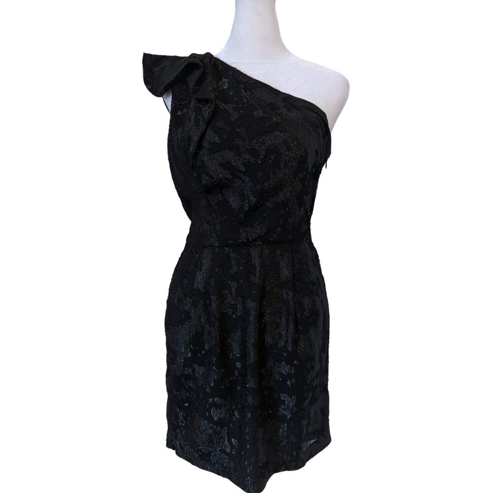 BCBGeneration Black Lurex Ruffle One Shoulder Cocktail Dress Size 2